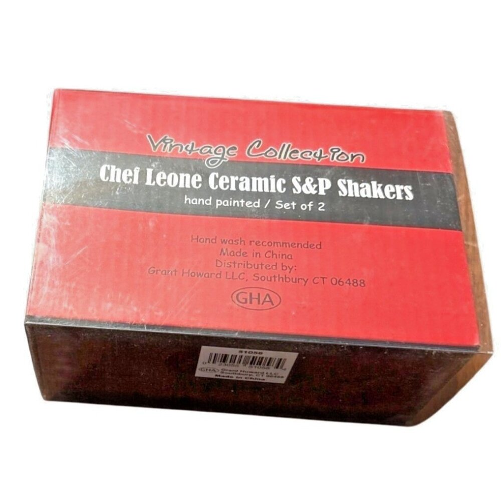 Chef Leone Ceramic Salt Pepper Shakers Hand-Painted Vtg Collection Set 2 In Box - Picture 3 of 7